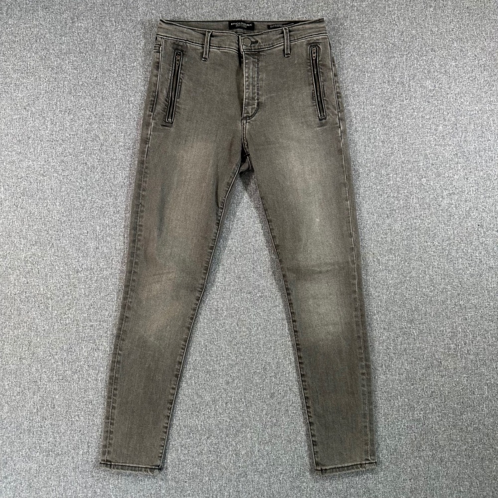 Banana Republic Mid Rise Skinny Jeans 27 Grey Premium Denim Zipper Pockets Moto